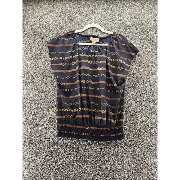 Michael Kors Tops - 6/$30 Michael Kors Large Navy Blue With Gold Chains Short Sleeve Blouse